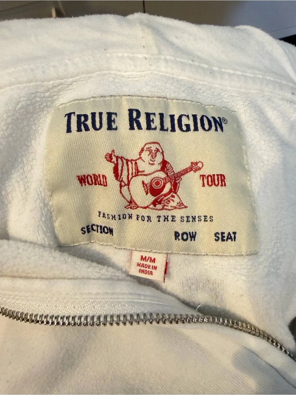 True Religion White Hoodie with Red & Navy Label